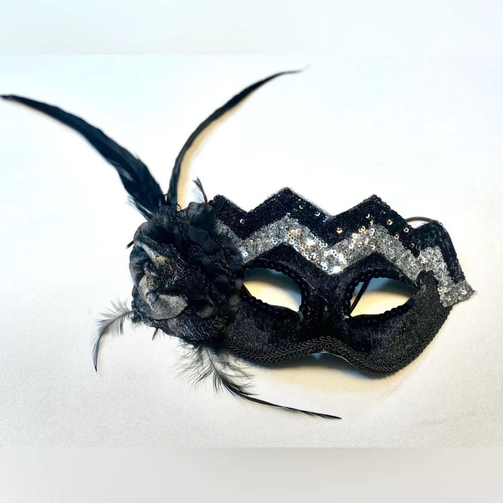 Black Feather Eye Mask Venetian Masquerade Party Ball Venice Feather Mardi Gras